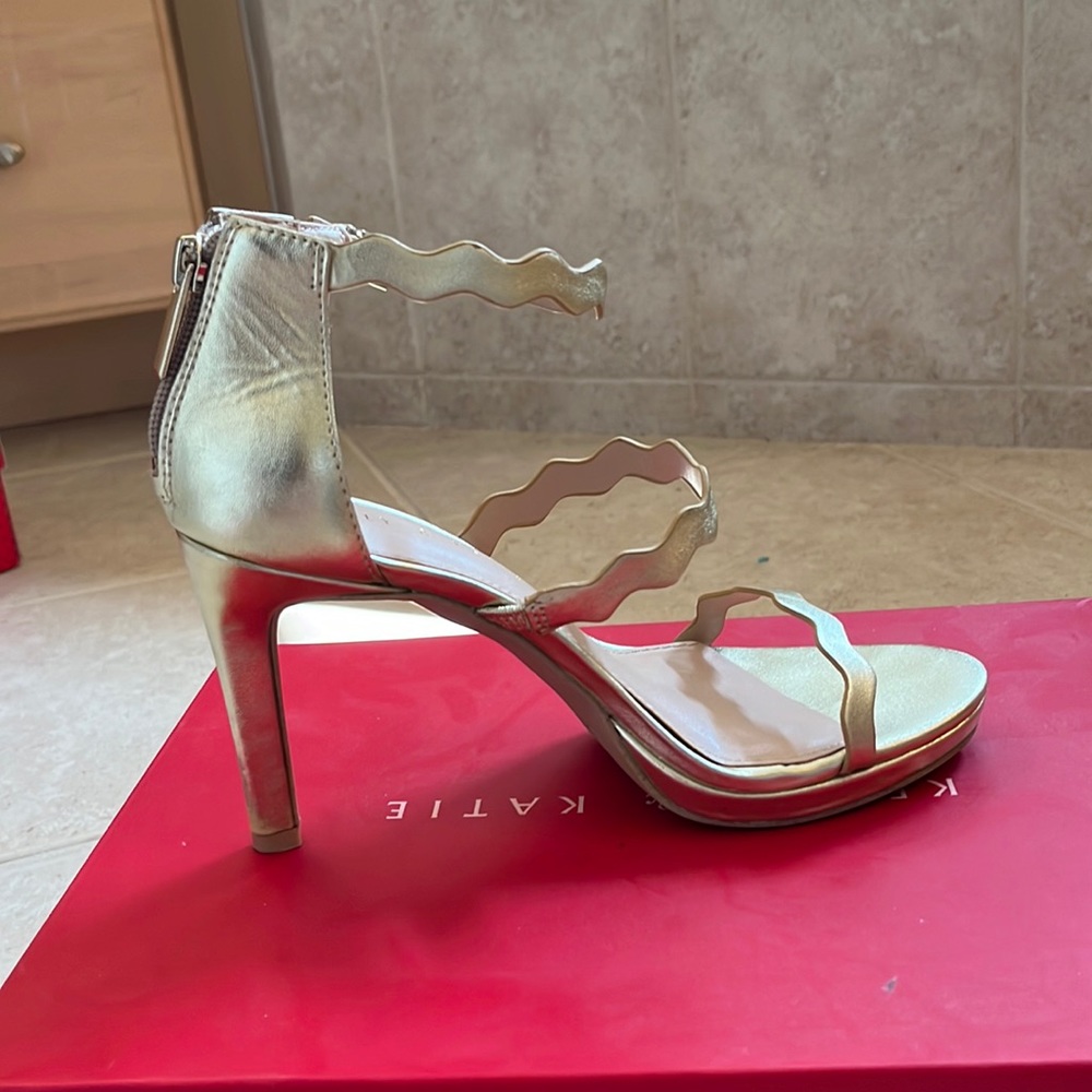 Katie and Kelly gold evening shoes